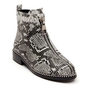 Womens Fashion Black Snake Print Ankle Flat Boot